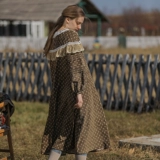 脸儿艺 Ретро вельветовое кружевное демисезонное платье, кружевное платье, свободный крой