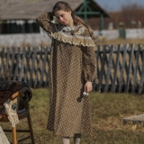 脸儿艺 Ретро вельветовое кружевное демисезонное платье, кружевное платье, свободный крой