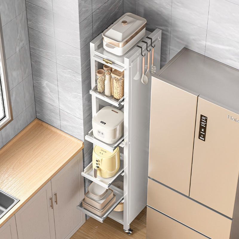 Pull-Out Kitchen Storage Rack Multi-Layer Narrow Gap Storage Rack with Door Mobile Storage Cabinet Refrigerator Side Shelf
