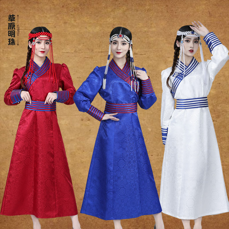 New Mongolian robe ladies long version Mongolian costume wedding dress photo costume Mongolian dance Mongolian dance costume