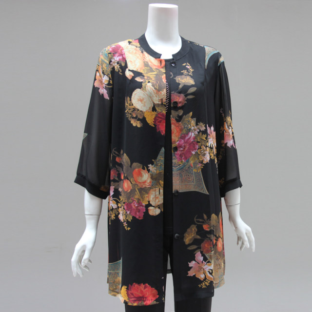 Temperament mom summer one-piece mid-length shawl top long shirt chiffon thin breathable ເສື້ອ cardigan ສະດວກສະບາຍ