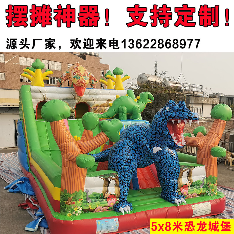 Inflatable Castle Dinosaur Themed Slide Trampoline Park 5 m x8 Mi 40 M² Park Stall Ad Hoc