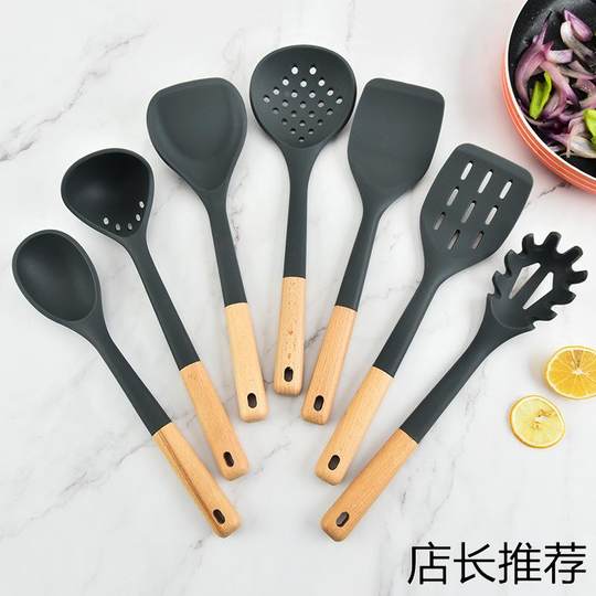 Silicone Spatula, Wooden Handle Silicone Kitchen Utensils 7-Piece Set, Kitchen Cooking Spoon and Spatula 6-Piece Set, Kitchen Utensils, Soup Spoon, Spatula
