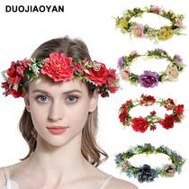 European and American new simulated fabric flower bohemian style bridal garland forest grass ring bridesmaid photo hair accessories garland