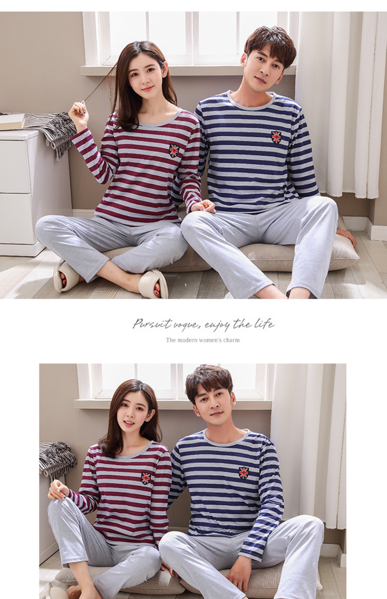 Mùa xuân và mùa thu nam và nữ cotton dài tay vài bộ đồ ngủ nữ mặc nhà XL cotton dễ thương đồ bộ mặc nhà