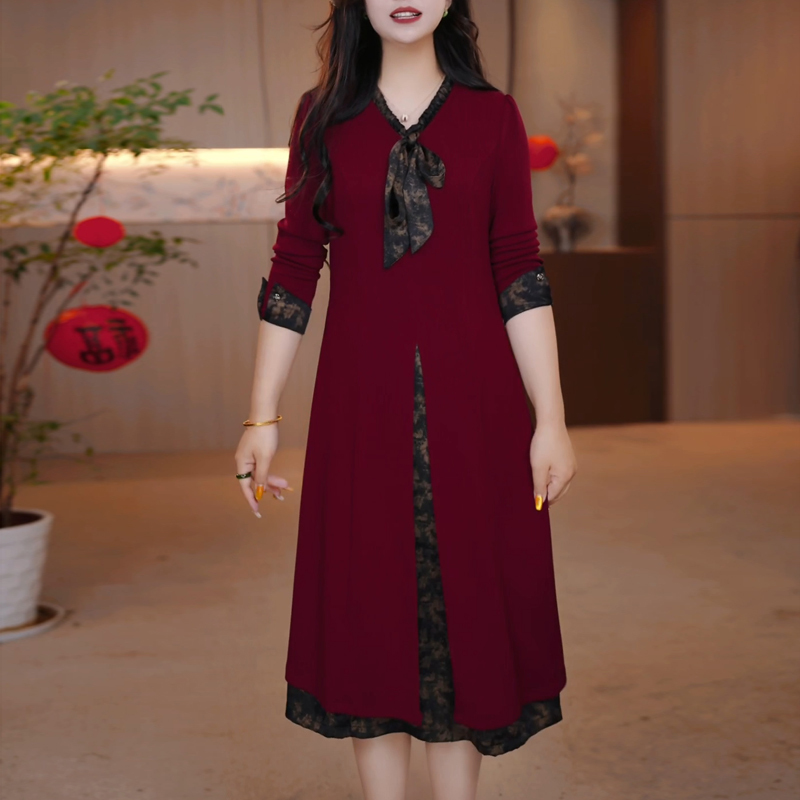 Elegant Mother-Of-The-Bride Dress for Wedding Banquet, Spring and Autumn Plus Size Dress for Women, Loose Skirt That Hides Belly and Hides Flaws
