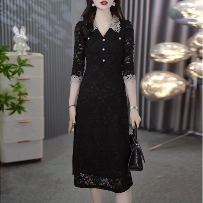 2026 New Style Urban Commuting French-Style Elegant Black Lace Dress for Women, Long-Sleeved, Waist-Cinching, Slimming, and Stylish Dress 2026 New Style Urban Commuting French-Style Elegant Black Lace Dress for Women, Long-Sleeved, Waist-Cinching, Slimming, and Stylish Dress
