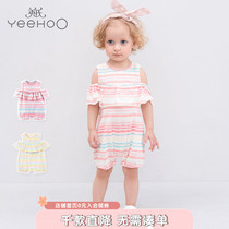 Yings girls one-piece cotton striped baby stitching short-sleeved Ha clothes 185A0032A