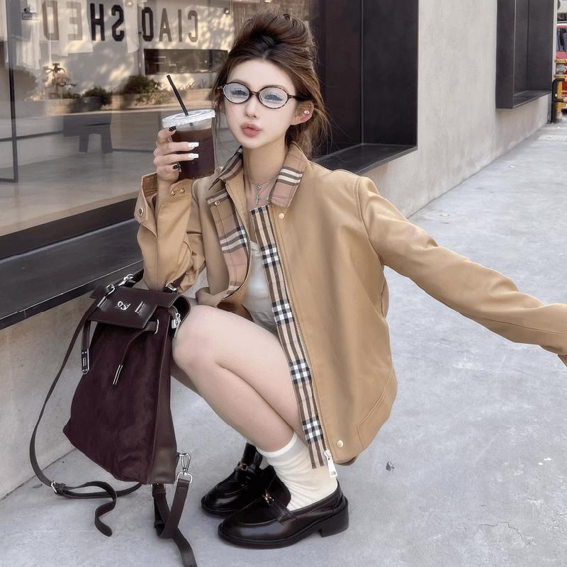 Spring and Autumn New Tokyo Sunset Khaki Fashion Plaid Trench Coat Jacket for Women Short French Style Elegant Top