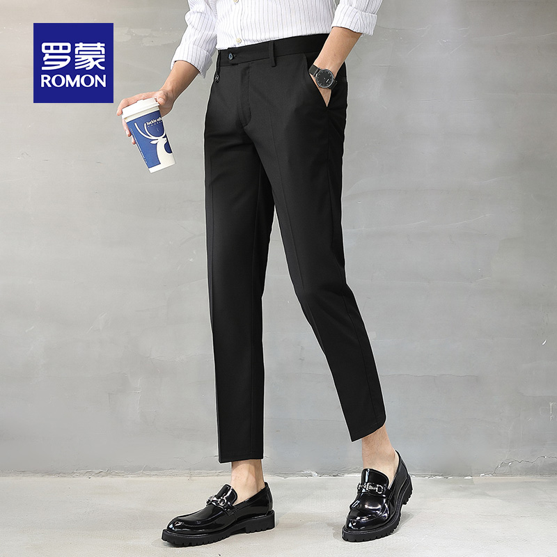 Romon nine-point pants men straight trend men's pants spring and summer thick Korean version of slim small feet men's casual pants