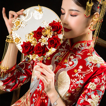 Rose fan Chinese style bride hand bouquet fan Ancient style photo photo Show Wo clothing accessories Wedding fan new style