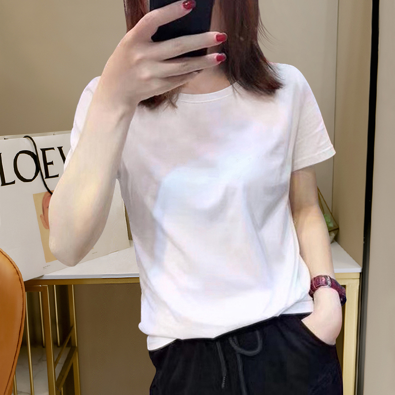 European Style White Short-Sleeve T-Shirt for Women, Summer 2026, Loose Fit, Slimming, Solid Color, Pure Cotton, Simple and Versatile, Regular Shoulder Top