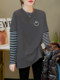 2026 Autumn/Winter New Striped Color-Block Fake Two-Piece Long-Sleeve T-Shirt for Women, Loose Fit, Hip-Covering, Mid-Length, Thickened Top