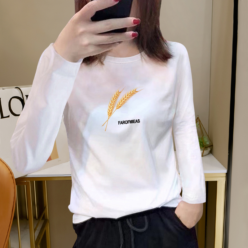 White Pure Cotton Long-Sleeve T-Shirt for Women, 2026 New Spring and Autumn Stylish Inner Wear, Slimming Base Shirt, Round Neck Top