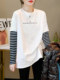 2026 Autumn/Winter New Striped Color-Block Fake Two-Piece Long-Sleeve T-Shirt for Women, Loose Fit, Hip-Covering, Mid-Length, Thickened Top