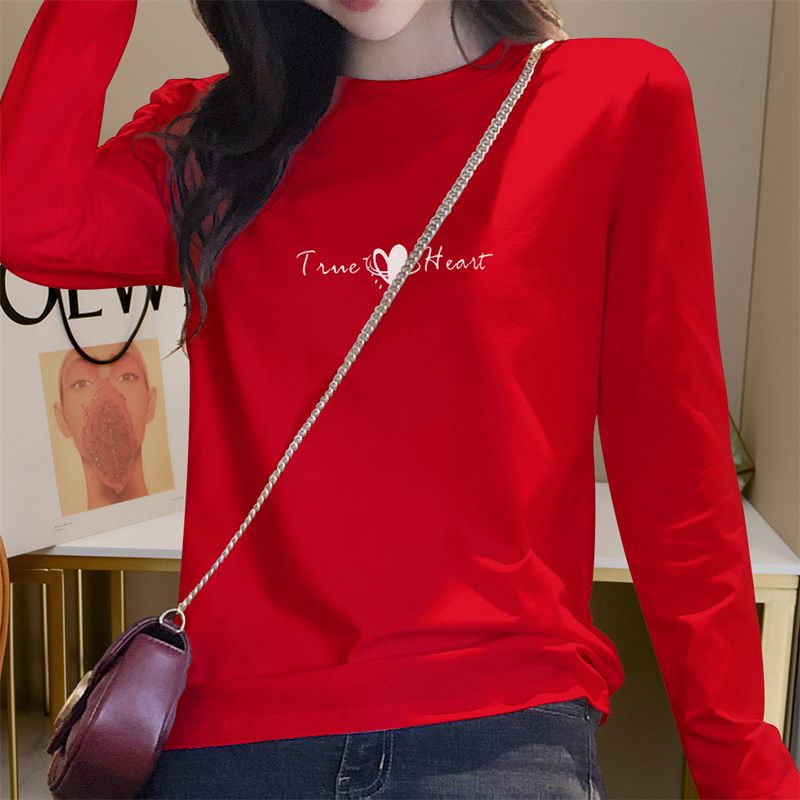 2026 New Round-Neck Zodiac Year Red Long-Sleeve T-Shirt for Women, Pure Cotton Base Shirt, Spring and Autumn Inner Wear, Slimming Top