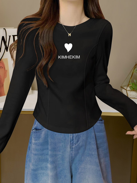 Petite Long-Sleeve T-Shirt for Women 2026 Spring, Autumn, and Winter, Fishbone Inner Layer Base Shirt, Curved Short Style, Slim Fit, Flattering Top