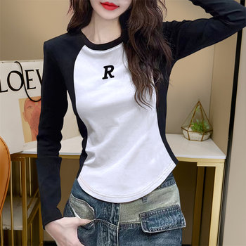2025 Autumn Long-Sleeved T-Shirt for Women with Unique Design, Slim Fit, Short Style, Regular Shoulder, Slimming, Trendy Top, Base Shirt