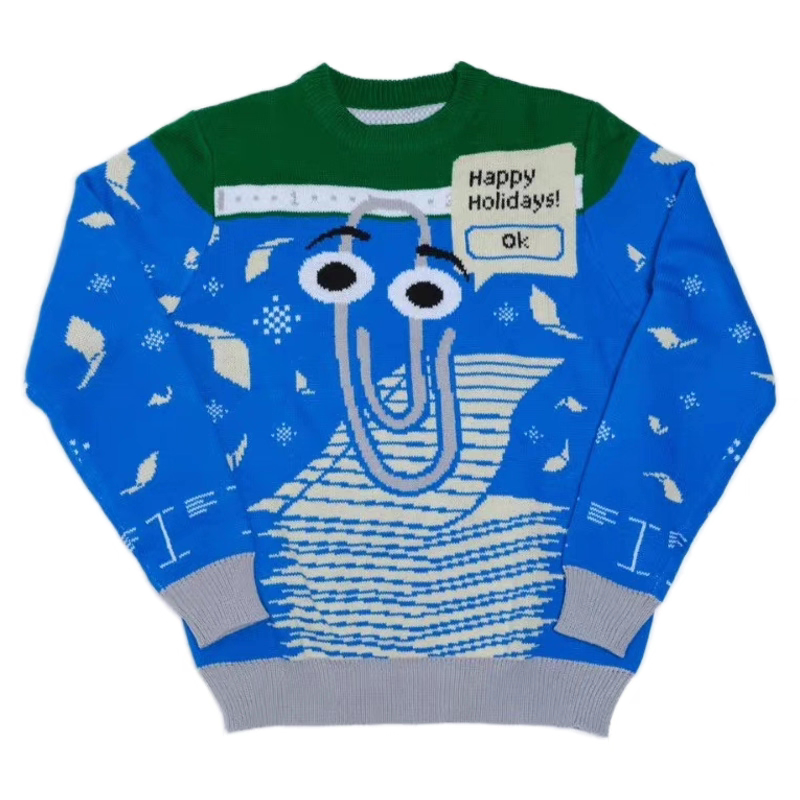 Microsoft Big Eye Ugly Sweater Paperclip Theme Floral Cold-Proof Xp95 Knitwear Crew Neck Pullover Autumn Winter Microsoft Big Eye Ugly Sweater Paperclip Theme Floral Cold-Proof Xp95 Knitwear Crew Neck Pullover Autumn Winter