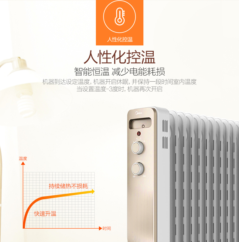 美的 电油汀取暖器 电暖气 13片 2200W 三档可调 图7
