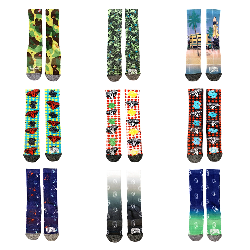 Bbc Club American-Style Trendy Brand Collaboration Printed Street Sports Towel-Soled Unisex Mid-Calf High-Top Happy Socks