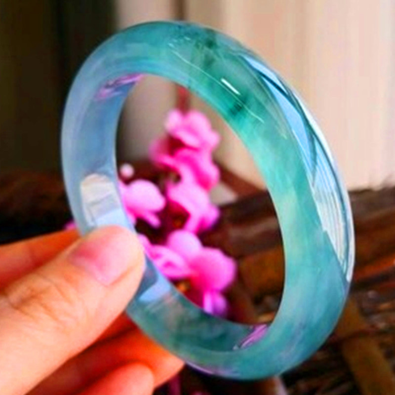 Natural Burmese Jade Jade Bracelet Female Ice Floating Orchid Round Jade Bracelet Jade Bracelet Female Ice Jewelry