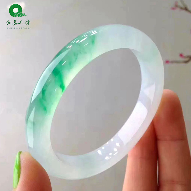 Jade Bracelet Jade Raw Stone Jade Bracelet Royal Concubine Bracelet Ice Seed Yang Green Floating Flower Jade Bracelet Children's Gifts