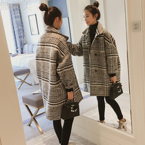Pregnant womens autumn coat 2021 new fashion thousand bird grid woolen coat long woolen coat autumn and winter