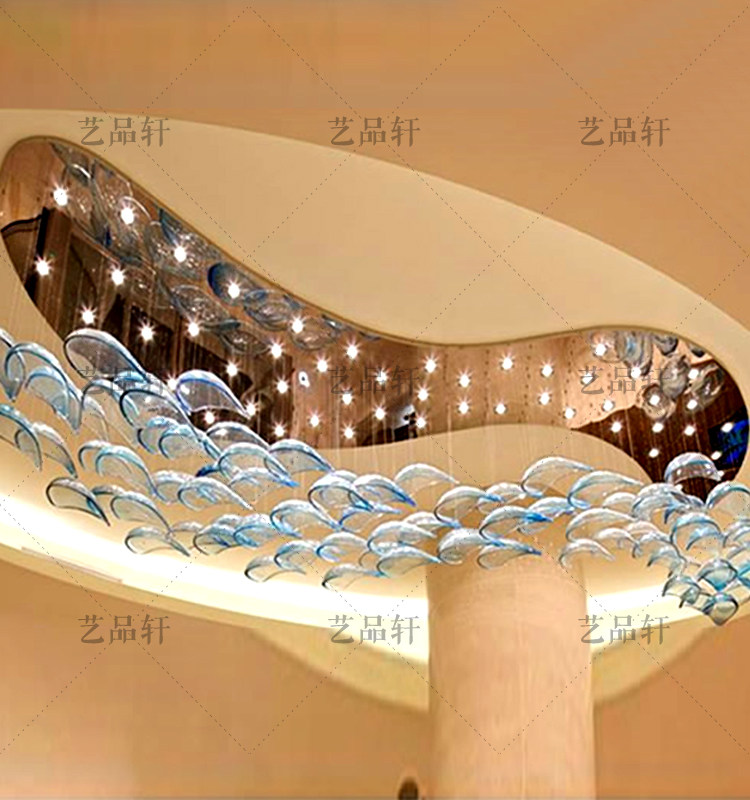 Custom Hotel Dining Room Clubhouse Lobby Air Hanging Accessories Engineering Smallpox Ceiling Decoration Glazed Glass Tile Pendant Accessories