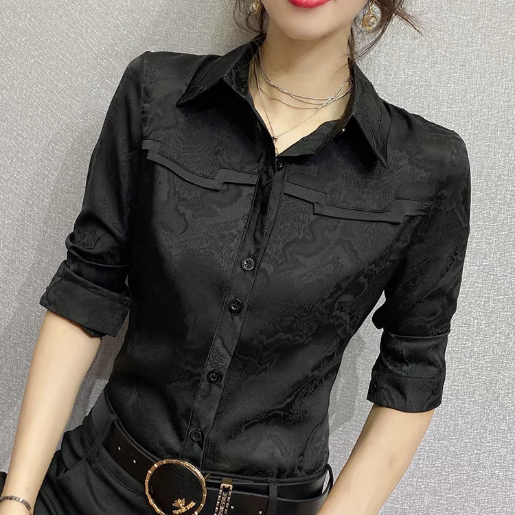 Satin Shirt for Women 2025 New Slim Fit Fashionable Versatile High-End Printed Long-Sleeve Top Elegant Blouse