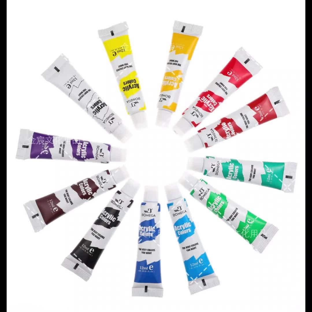 Acrylic Paint Set Box 12 Color Acrylic Pigment Strip Wholesale 6ml/12ml