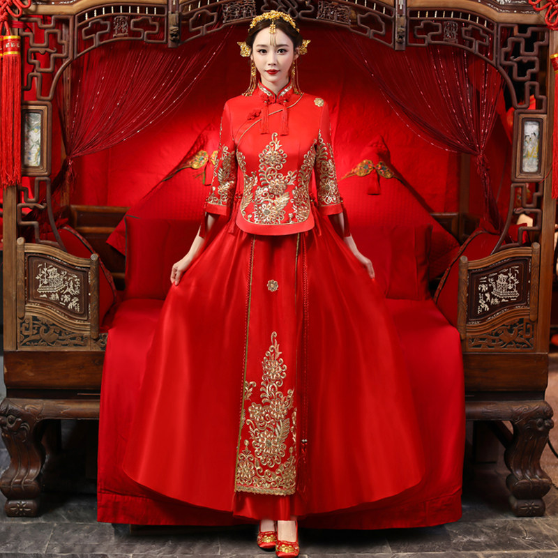 Show and dress The bride 2021 new toast in Chinese style wedding gown, ancient embroidered and kimono show