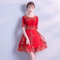 2021 new wedding dress toast dress bride short summer word shoulder thin dress back door small dress