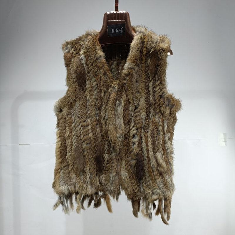 2025 Japanese and Korean Style Fur Handmade Rabbit Fur Woven Vest Rabbit Fur Waistcoat Mink Fur Collar Rabbit Fur Vest