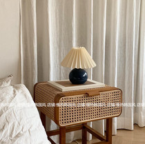  Korea ins real rattan solid wood bedside table rattan handmade simple retro bedside table used coffee table