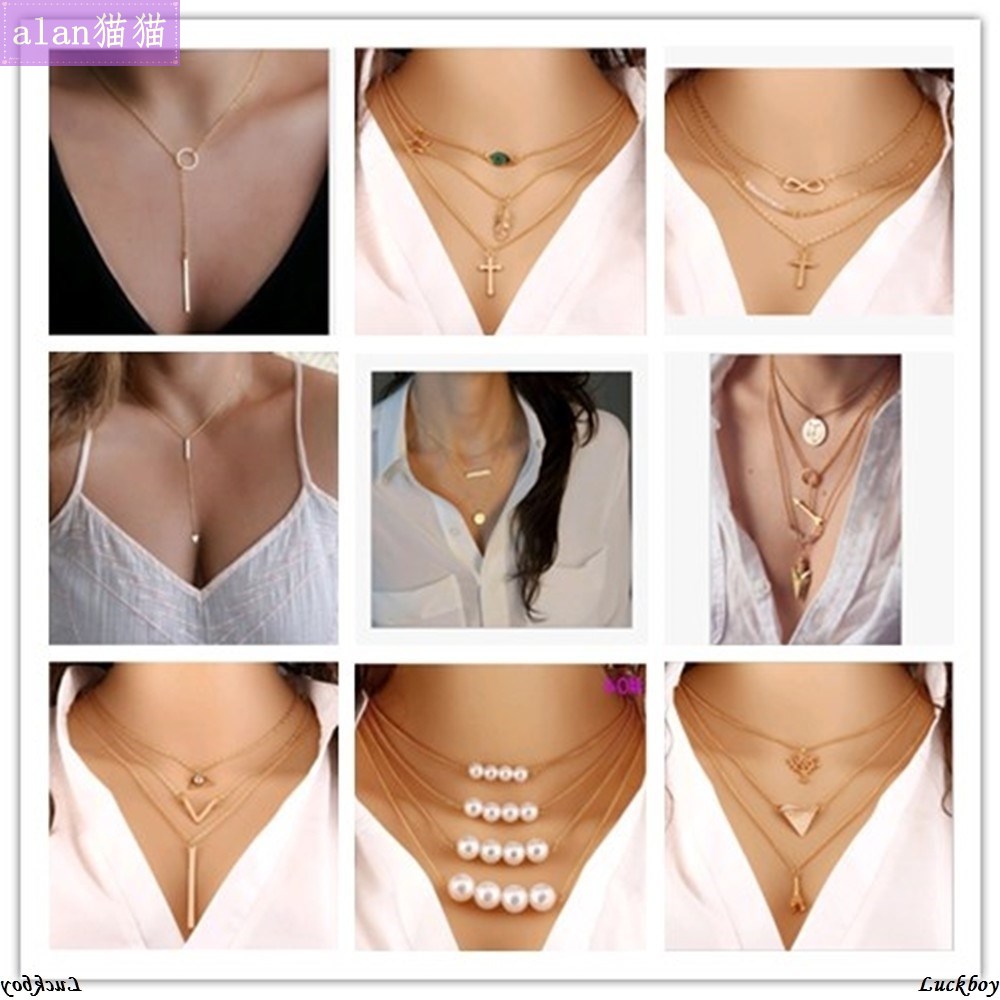 Simple metal strip coin Flurie short Rate chain SIMPLE MULTILAYER NECKLACELACE WOMEN