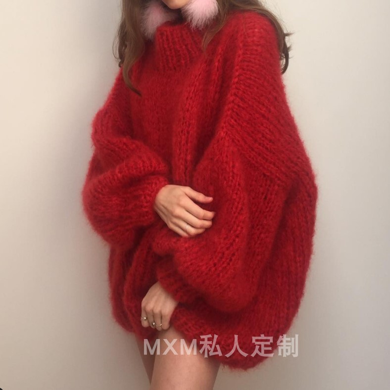 Theknitter Spring New Collection Lazy Handmade Knitted Mohair Casual Loose Pullover Sweater for Women