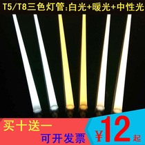 LED three-color dimming eye protection lamp two-color T5 integrated fluorescent lamp purification T8 modified strip bracket warm white