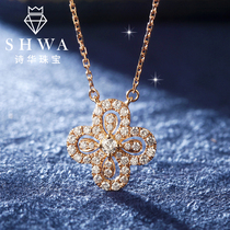 Poetry Bloom Jewellery Full Drill Four-leaf Grass Diamond Necklace Woman Real Drill 18k Rose BRICS Stone Pendant K Gold Sleeve Chain