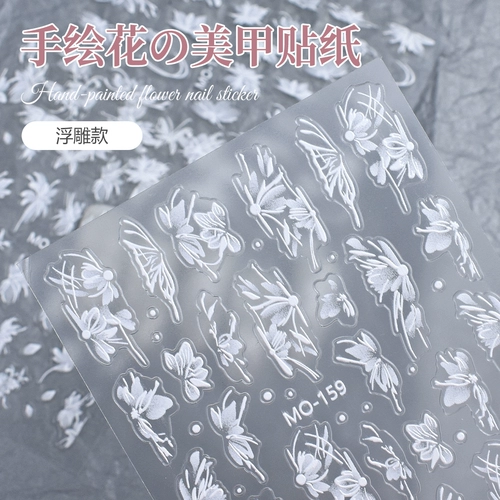 Наклейки для ногтей, белые накладные ногти в форме цветка для ногтей, в цветочек, ручная роспись, популярно в интернете