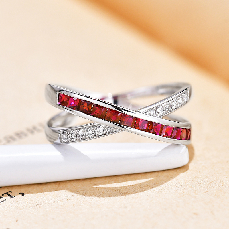 Mousse jewelery II shop without side inlaid ruby ring dove blood red unknown X-shaped luxury inlaid diamond 18K gold