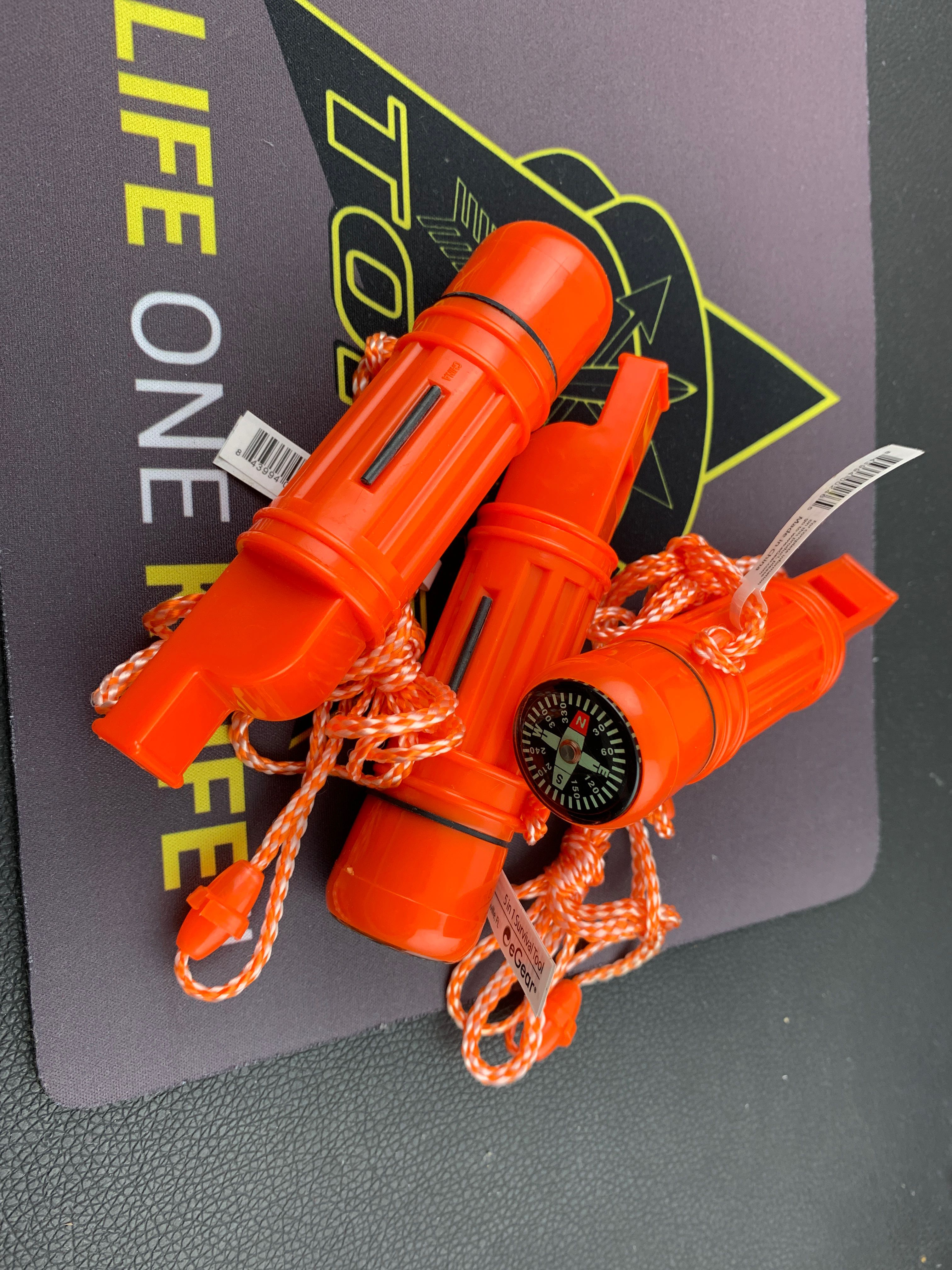 Five all-in-one outdoor whistles are on the go.