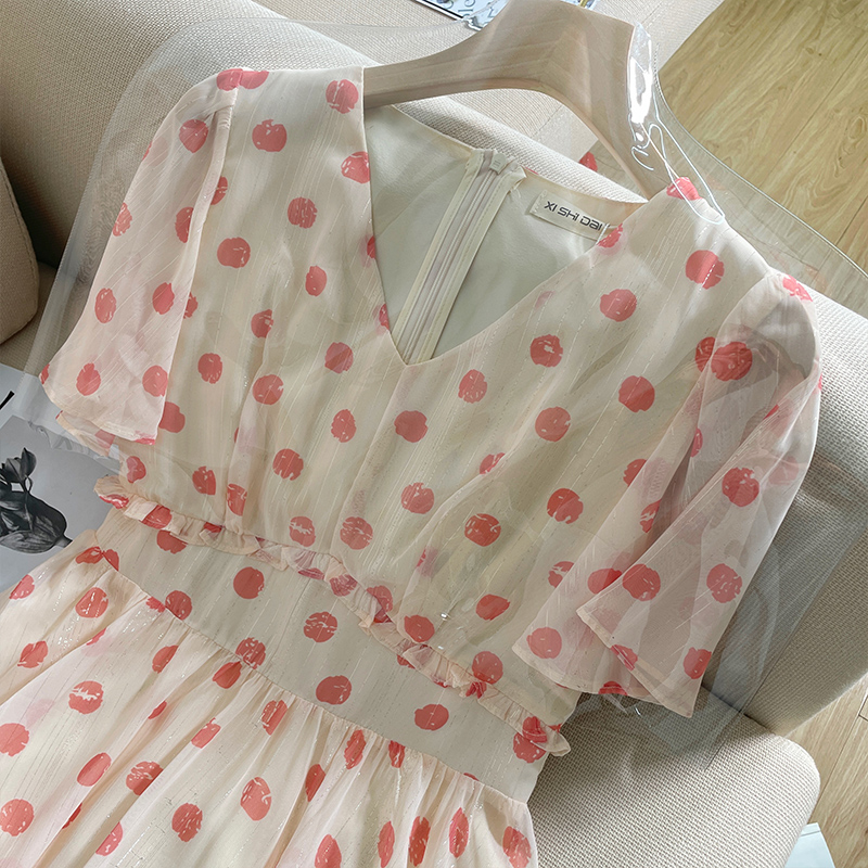 Wave Dot Snowspun Ocean Dress Woman Summer Little Subtemperament Closets Slim goddess Fan Fairy Fairy Fairy a word dress