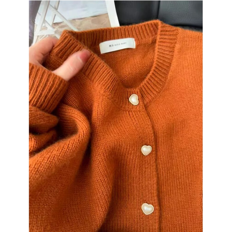 Original Foreign Trade Women's Clothing, Pumpkin Orange Knit Cardigan, Winter Fashion, Stylish and Age-Reducing Sweater Jacket