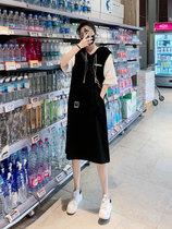 Sweatshirt dress 2022 new women Summer Dont make unique collection of waist and hat splicing fake two short sleeves Long dress