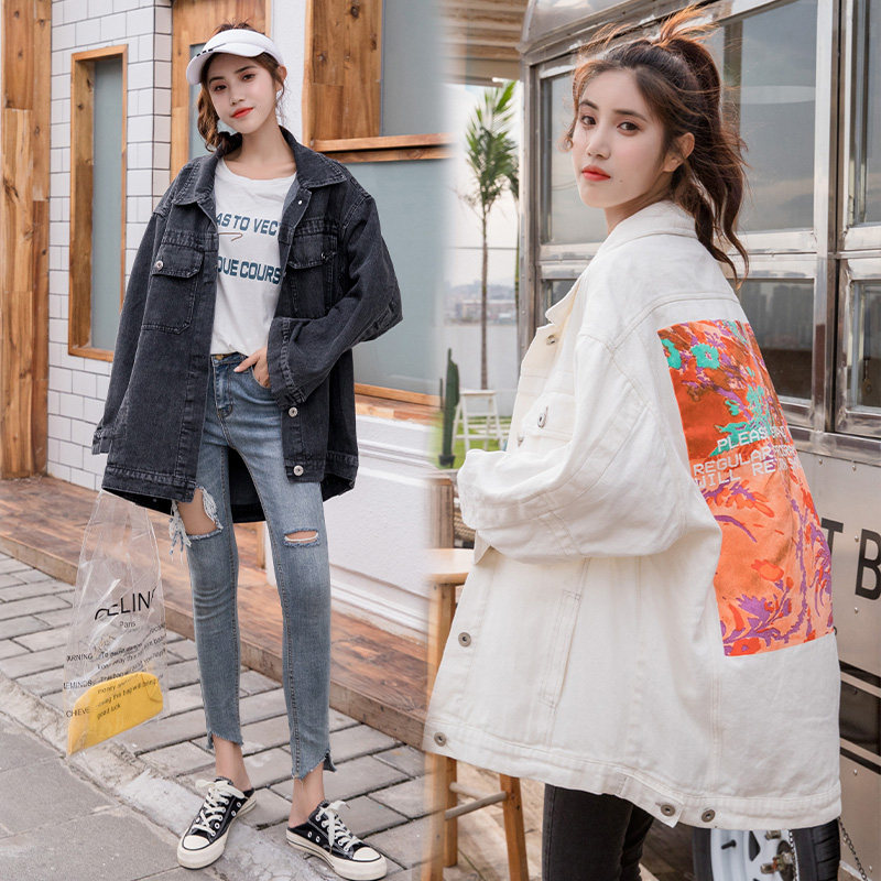 Lovers Cowboy Coats Women 2022 Spring Autumn Season New Street Hip Hop Bf Wind Loose Color Abstract Printed Jacket