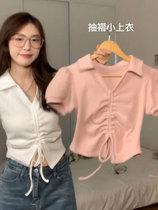 Short blouses gentle ladies 2022 Summer new design Sensation Lady Little Crowdpolo Collar Tucked Hot Girl With a Shoulder T Shirt