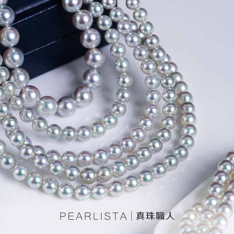 Pearl Craftsman 6.19 Natural Gray Akoya Seawater Pearl Blue Rose Necklace Silver Gray Blue Pink