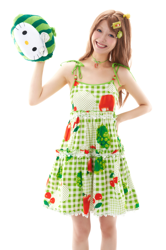 Fruits Original Printed Fruit Plaid Suspender Dress Fruits Original Printed Fruit Plaid Suspender Dress