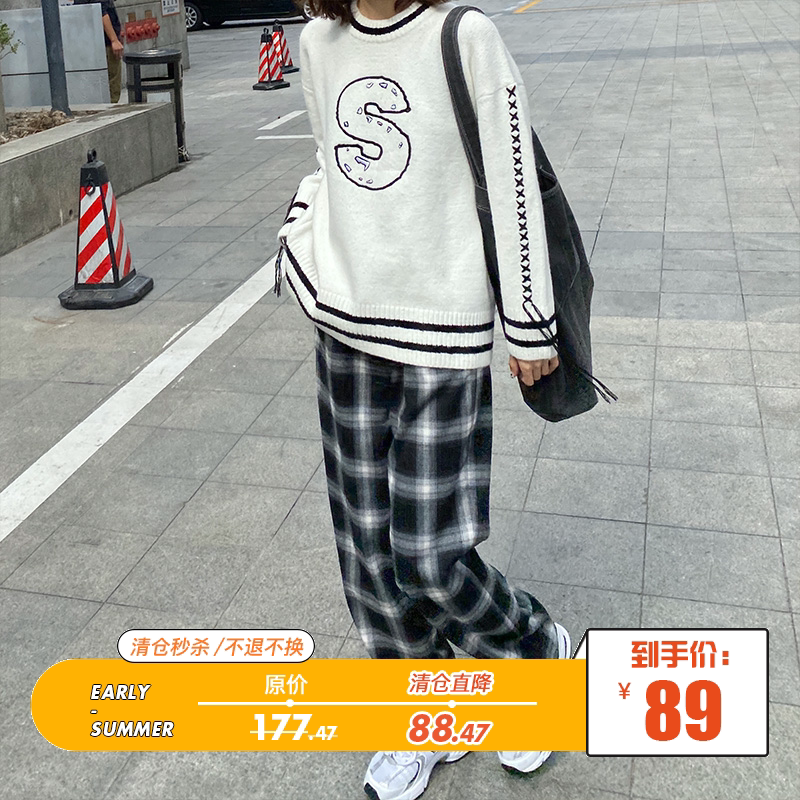 Seven4lee small red and white sweater round collar flutblouse with loose external wearing needle weaselwear